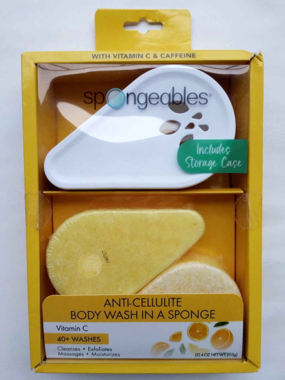 Spongeables Anti-Cellulite Body Wash Sponge with Storage Case, 40+ washes